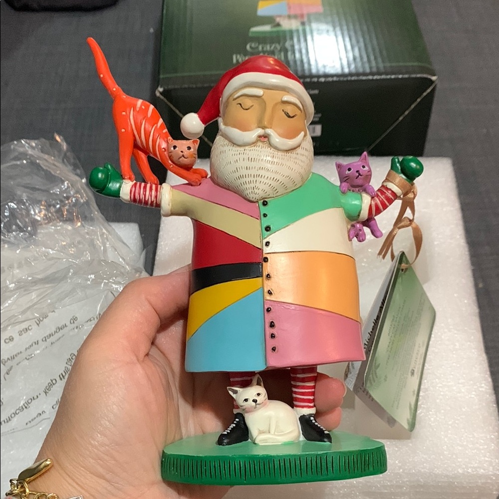Artist's Gallery 6015762 Michelle Allen's Crazy Cat Santa Figurine 6.85"